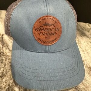 AFTCO Blue Fishing trucker style hat leather patch